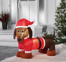 3.5' Christmas Indoor/Outdoor Lighted Inflatable Dachshund in Santa Suit 