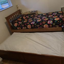 Twin Size Trundle Bed With Two Twin Mattresses 