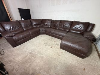 Brown Leather Reclining Sectional Couch