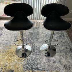 Adjustable Stool w/ Leatherette Seat, 360 Degree Swivel, Backrest, Footrest - Black