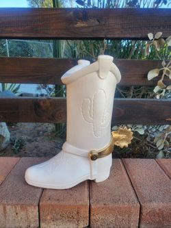 White Cowboy Boot Themed Piggybank Alcansias