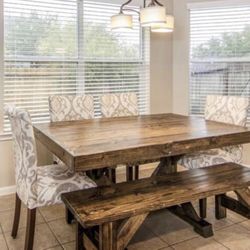 Custom Dining Table Farmhouse Country French Modern Rustic Solid Wood Set Restoration Hardware Insp Bench Hand Built Round Oval Counter Breakfast  