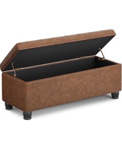 Storage Ottoman, Storage Bench, Tufted Entryway Bedroom Bench, 17.7 x 46.5 x 17.7 Inches, Hinges Easy Lid Operation, Wooden Legs, Synthetic Leather, L