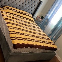 Vintage Handmade Crochet Blanket Queen Size  Brown And Yellow 
