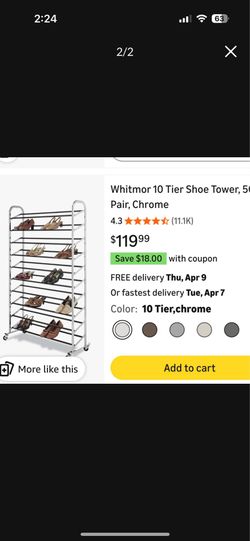 10 tiers shoe rack chrome frame with moving wheels