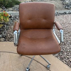 Vintage Brown Faux-Ostrich Leather Upholstery Office Chair