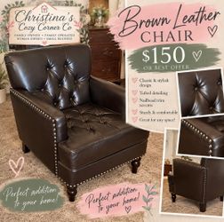 Brown Leather Tufted Accent Chair