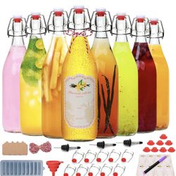 8 Set,Flip Top Glass Bottle,32oz Glass Bottle with Airtight Lid, Kombucha Bottles with Sealed Rubber Lid for Oil, Beer, Soda Water, Vinegar, Lemonade,