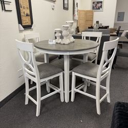 Counter Height Round Dining Set With 4 Stools