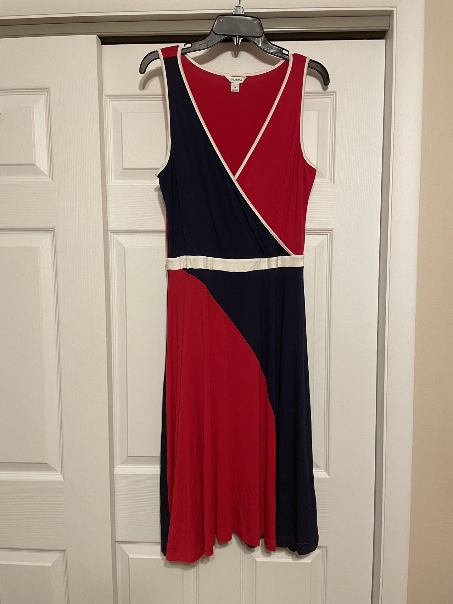 Nautica Blue, Red & White Midi Dress - Size Medium