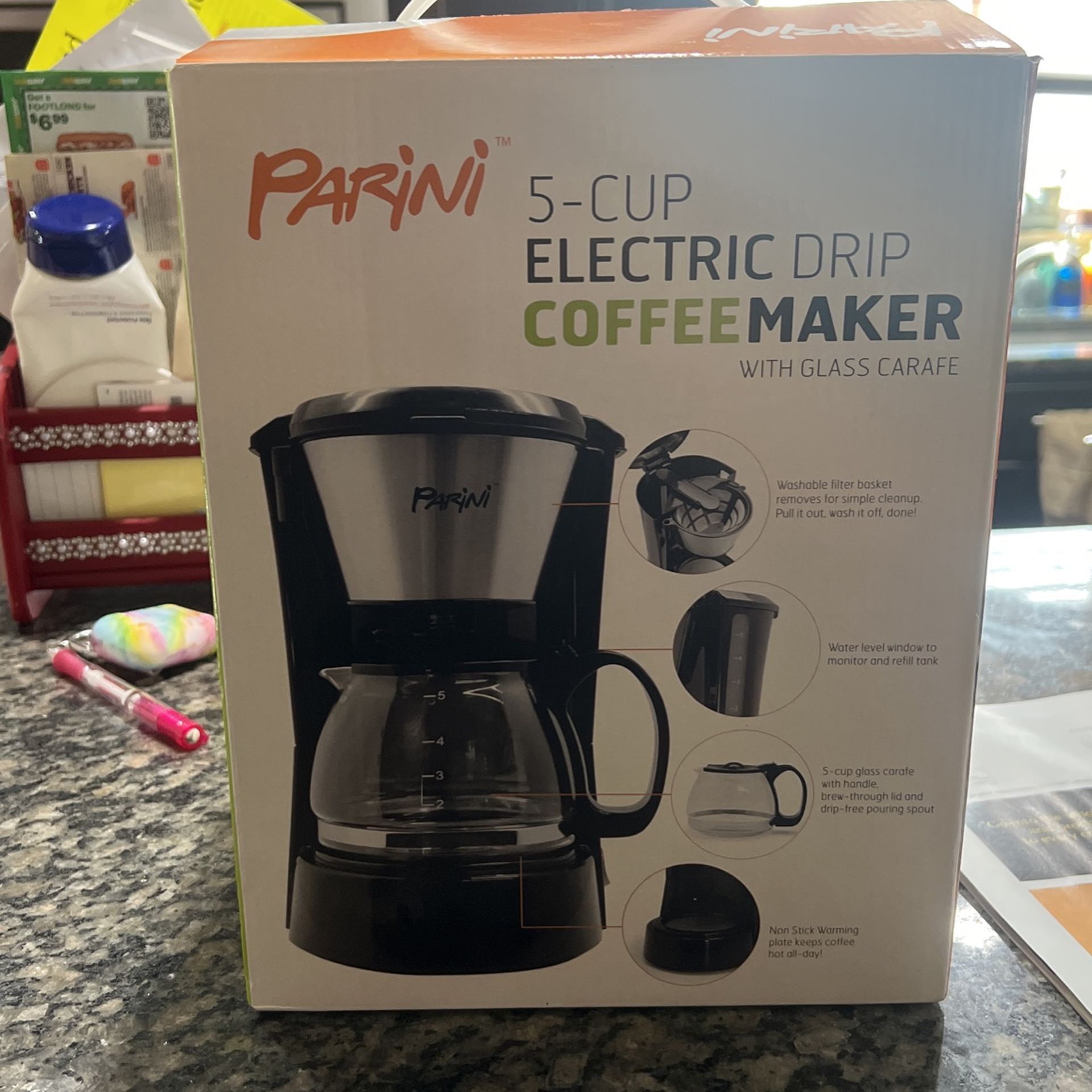 Parini 5-Cup Compact Drip Coffee Maker NEW