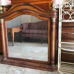 T ommy Bahama Look Beveled Mirror Wood with Braided Leather and Metal Design Free Standing 42” h x 50”w x 5” d