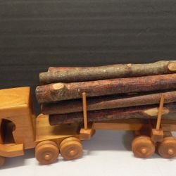 VINTAGE 24" HANDCRAFTED WOOD LOGGING TOY TRUCK WITH LOGS AND 2 TRAILERS