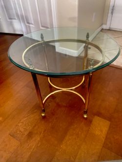 LOWER PRICE - Regency Revival Vintage Oval Brass  Side Table with Beveled Glass Pristine Condition
