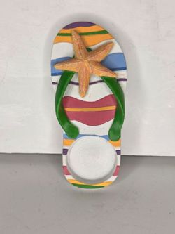 Flip Flop Starfish Tealight Candle Holder Tropical Beach Coastal Decor Striped