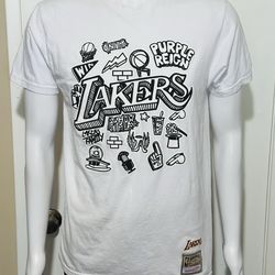 Men’s Mitchell & Ness Doodle Los Angeles LA Lakers T-Shirt Size Medium