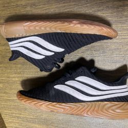 ADIDAS / SOBAKOV Soft Leather Shoes w/ GUMMY Bottom Soles Casual COMFORTABLE Soccer Kicks / Men's 12 / Like New w/o Box!! / Black & White