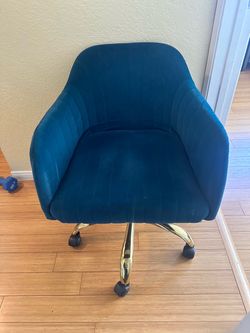 Teal Velvet Office Chair with Gold Base