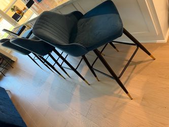 Teal Velvet Bar Stools with Gold-Tipped Legs
