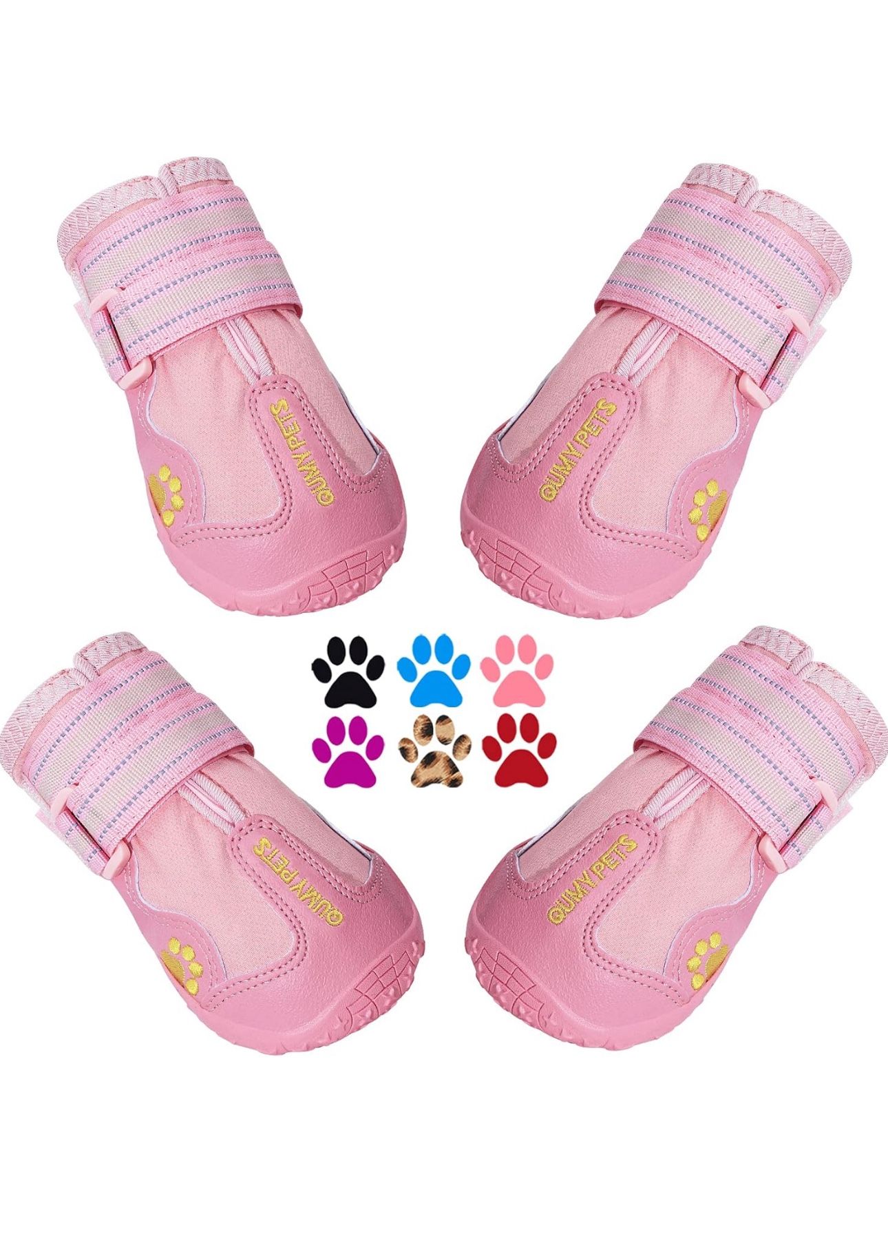 Qumy Dog Boots Size 1 XS for Adjustable Shoes For Dogs 11-23Lbs Pink