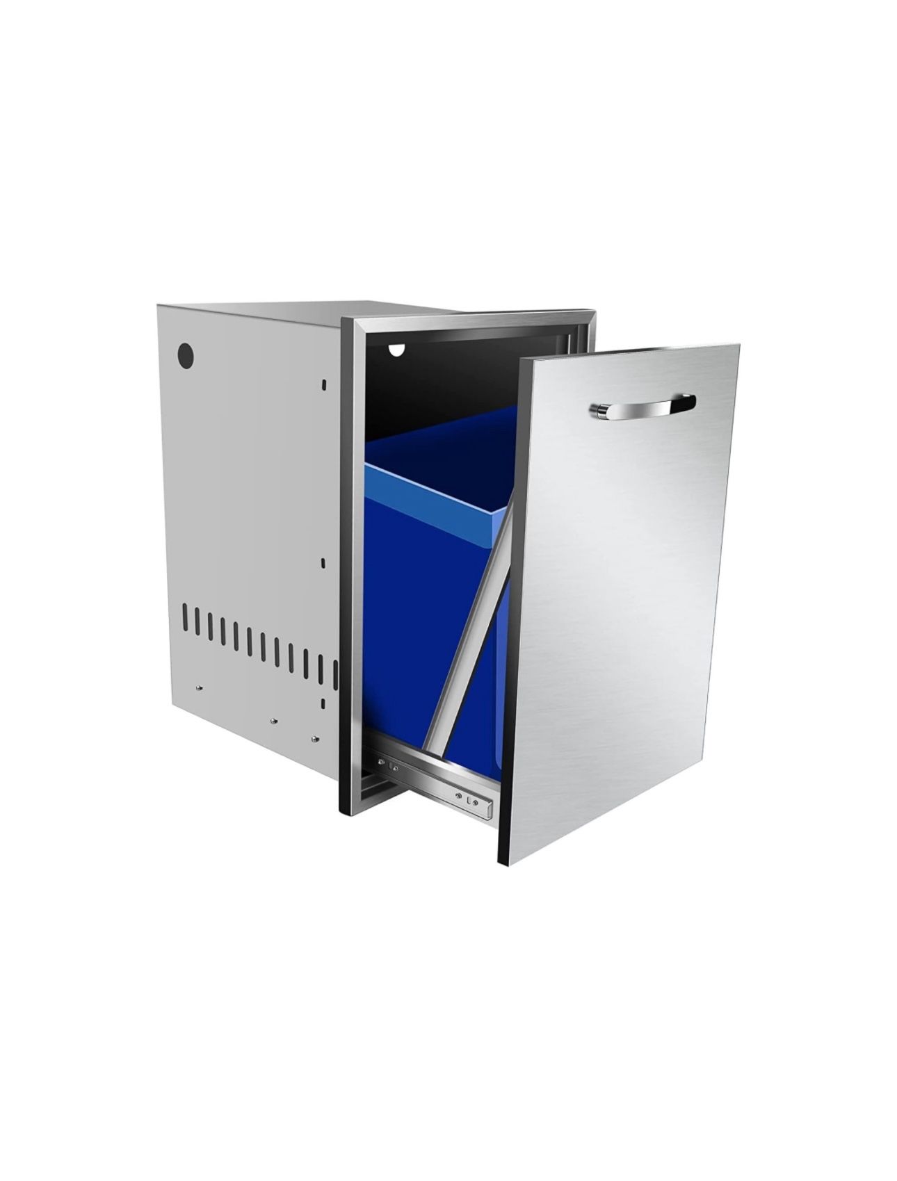 New Built-in Double Trash Drawer Pull-Out Tray Outdoor Kitchen Stainless Steel Trash Drawer Storage Two Trash Bins for BBQ Island Grill Station,17" W