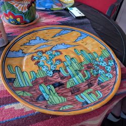 Art Pottery Clay Platter South Western Cactus