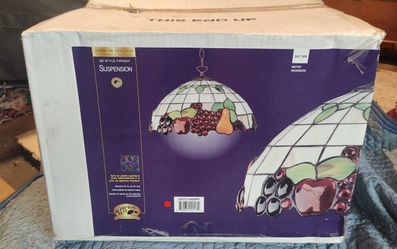 Vintage 16” Fruit Medley Tiffany Style 1999 Stained Glass Hanging Lamp (New)