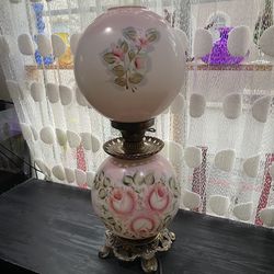 Vintage Handpainted Flowers Gone With The Wind Hurricane Oil Lamp
