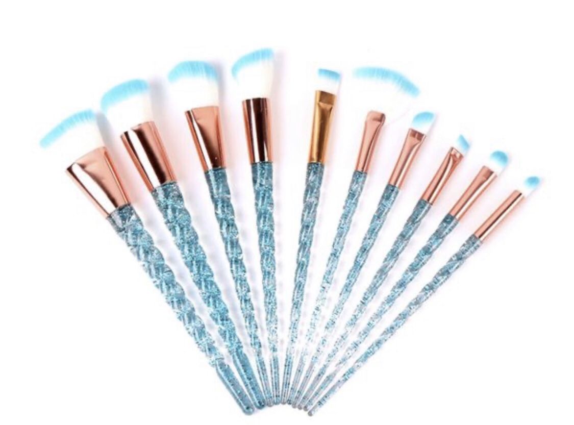 10pcs Unicorn Spiral Brushes Set Pink Blue Facial Foundation Contour Eye Shadow Eyeliner Lip Cosmetic Makeup Brushes