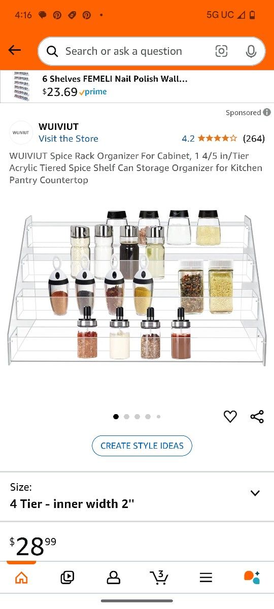 WUIVIUT Spice Rack Organizer For Cabinet, 1 4/5 in/Tier Acrylic Tiered Spice Shelf Can Storage Organizer for Kitchen