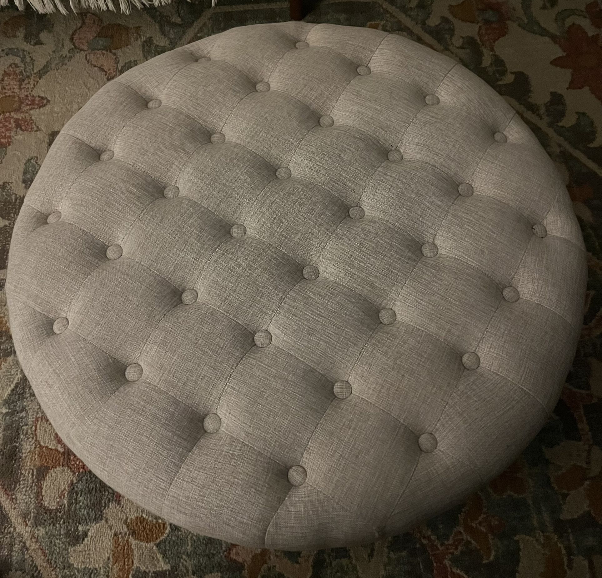 Round Tufted Ottoman Beige