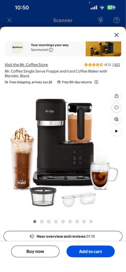 Mr. Coffee Single Serve Frappe and Iced Coffee Maker with Blender, Black Brand New