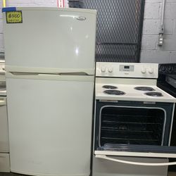 2pc set: Whirlpool 33in. Top freezer fridge and coil electric range working perfectly with 4 months warranty