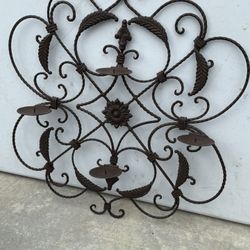 Vintage Wrought Iron 4 Hinged Pillar Candle Holder Braided Metal