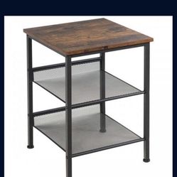 3-Tier Industrial End Side Table Nightstand Adjustable Shelves