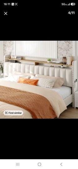 Upholstered Headboard with Built-In Shelves