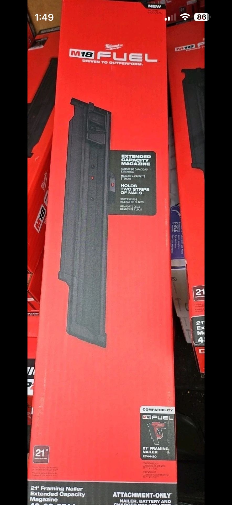 Milwaukee m18 21degree nail gun extended magazine 
