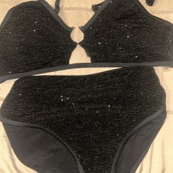Plus Size Sparkly Black 2 Piece Bikini, Size 2XL 