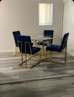 Gold Blue Dinning Table Set