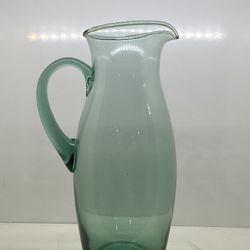 Handblown Green Glass Tall Pitcher