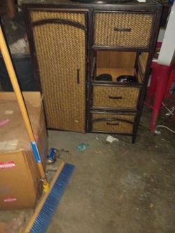 Wicker Rattan Storage Cabinet with Drawers