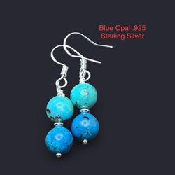 Peruvian Blue Opal Genuine Stone .925 Sterling Silver Earrings RARE BEAUTIFUL!!