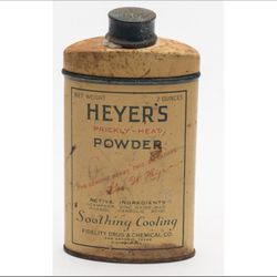 Antique Apothecary Heyer’s Prickly-Heat Powder Tin, 2 oz.