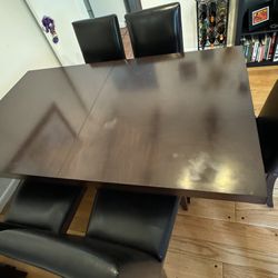 Wood Table With 5 Leather Chairs