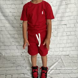 Kids Red Polo Ralph Lauren Shorts Set