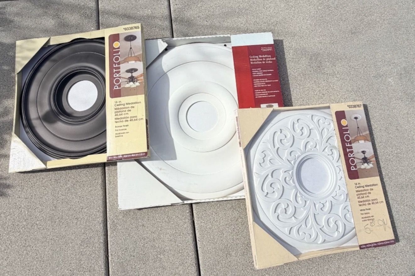 3 Portfolio Two 16" & One 20" Ceiling Medallions White & Bronze Scroll Ring