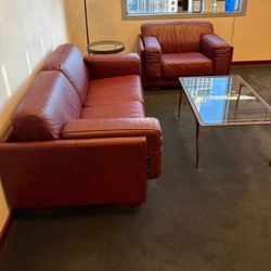 Leather Couch & Chair, Coffee Table And Side Table Set 