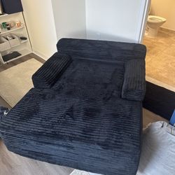 Modern Oversized Lounge Chair / Floor Sofa – Black Corduroy