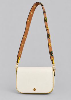 Tory Burch Ivory Yellow Crossbody Bag w/ 2 Removable Straps Statement Strap