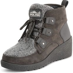 Women’s Low Wedge Heel Water resistant Winter Durable Rubber Sole Lace Up Thermal Boots